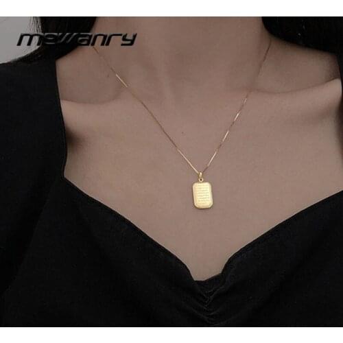 Mewanry 925 Sterling Silver Necklace for Women Black Square Card Sweater Chain New Fashion Vintage Party Jewelry Birthday Gifts