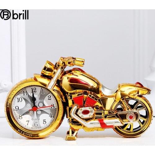 Portable Alarm Clock for Motorcycle Personality Student Clock Bedside Creative 3d Small Wall Clock Retro Gold Table Clocks Gift