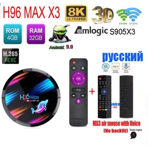 H96 MAX X3 Smart TV Box Android 9.0 4GB 128GB Amlogic S905X3 2.4G/5G WIFI BlueToth4.0 1000M lan port 8K G00gle Media Play