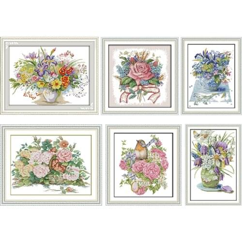 Joy Sunday Blooming Flower Stamped Embroidery Cross Stitch Kit Counted 11CT 14CT Printed Handmade Needlework Decoration Home Set