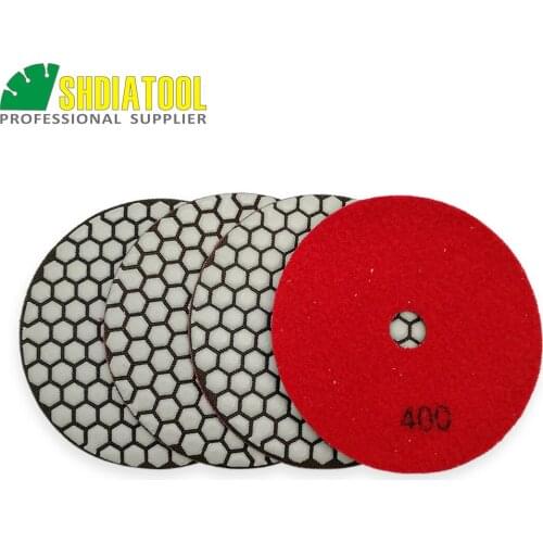 SHDIATOOL 4pcs 125mm #400 dry polishing pads diameter 5inch Resin bond diamond flexible Grinding disc granite marble ceramic