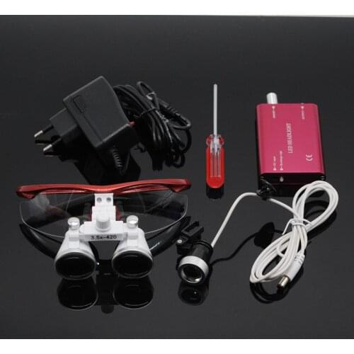 Dental Lab 3.5X Magnification Binocular Dentist Surgery Magnifier With Operation Loupe Headlight LED Light Equipment