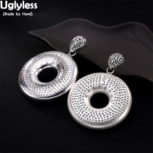 Uglyless Glossy Real 99.9% Full Silver Button Necklaces NO Chains Religious Unisex Women Men Round Pendants Heart Sutra Jewelry