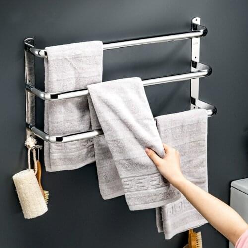 High Quality Bathroom Hardware Towel Rack Stainless Steel Towel Bar Wall Mounted Holder Single Bar Double Bar Three Bar Hanger