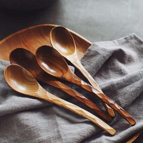 Japanese Wooden Spoon Large Leaf Camphor Tortoise Shell Pattern Solid Wood Stirring Soup Spoon Kitchen Tableware Supplies