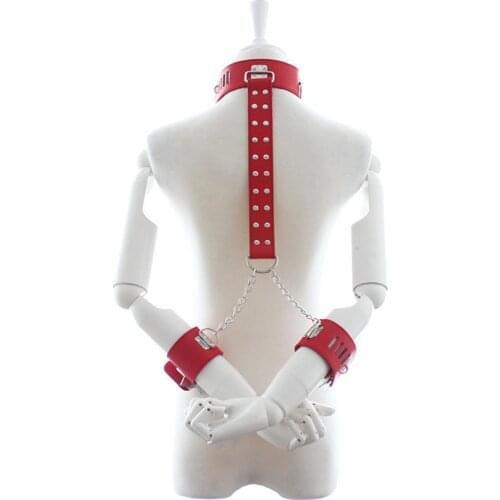 Rivet Leather Bondage Restraints Slave Neck Collar To Handcuffs Fetish Bdsm Adult Women Sexy Lingerie Sex Toys For Couple Game