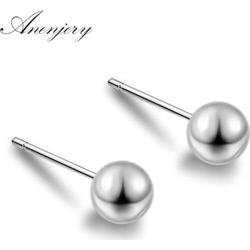 ANENJERY 925 Sterling Silver Simple 4-5-6mm Beads Stud Earrings For Women oorbellen boucle d'oreille S-E113