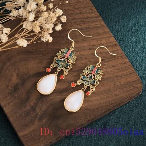 White Jade Water drop Earring Crystal Women Natural Amulet Charm 925 Silver Gemstone Gifts Fashion Jewelry Chalcedony Zircon