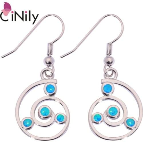 CiNily Created Blue Fire Opal Pink Fire Opal Silver Plated Wholesale Elegant for Women Jewelry Dangle Earrings 1 1/2" OH4127-28