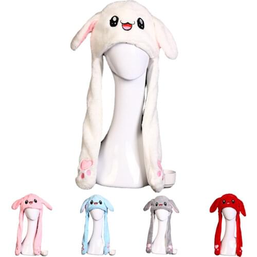 2021 Womens Movable Bunny Ears Hat Beanie Winter Plush Warm Rabbit Hat with Earflaps Female Bob Animal Streetwear Bonnet Cap