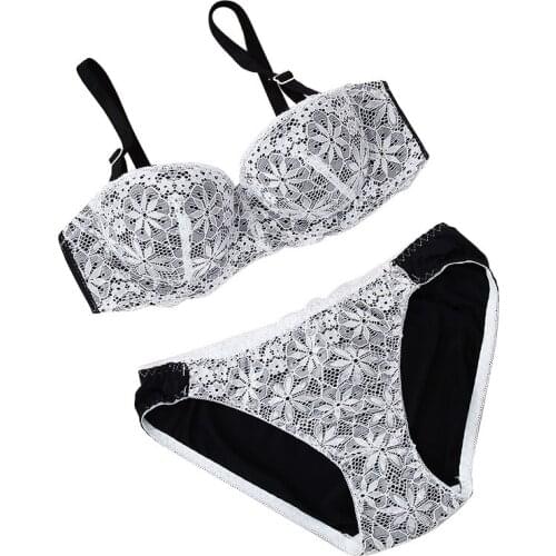 Women Girls Seamless Half Cup Lace Bra Small Breasts Push Up Sexy Back Closure Tow Hook Underwear Bra Set Cute Sasha