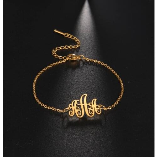 Skyrim Flower Letter Charm Bracelet for Women Stainless Steel Gold Color Adjustable Chain Link Bracelets Jewelry Gift Wholesale