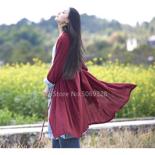 Women Oriental Traditional Chinese Style Linen Cardigan Jackets Coats Full Sleeve Robe Spring Summer Tai Chi Uniform Tang Suit