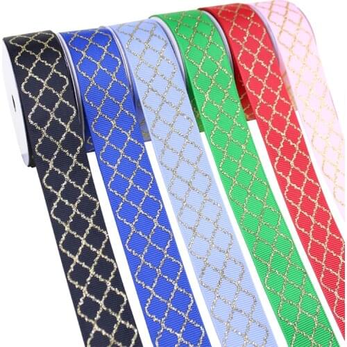 1''25mm Diamond Cloverleaf Gold glitter printed grosgrain,25yards/50yards/100yards per lot