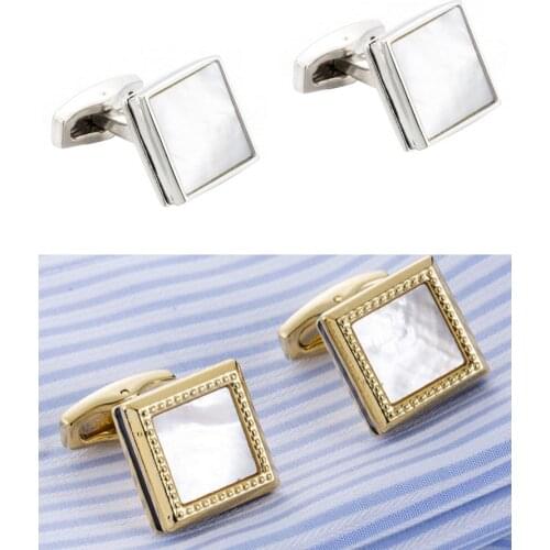 10pairs/lot Business Square White Pearl Shell Cufflinks Mother Pearl Seashell Cuff Links Mens Jewelry Accessory Wholesale