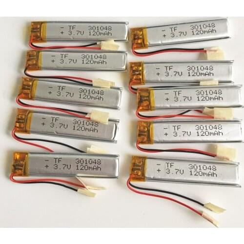 Lot 10 pcs 3.7v 120mAh 301048 Lithium Polymer Li-Po Rechargeable Battery For Mp3 MP4 MP5 GPS PSP bluetooth Headphone Headset