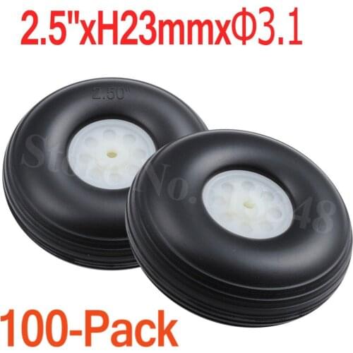 100pcs /Lot 2.5"/ 63mm Rubber Tail Wheels Nylon Hub Thickness:23mm Axle hole: 3.1mm RC Airplane Replacement Parts