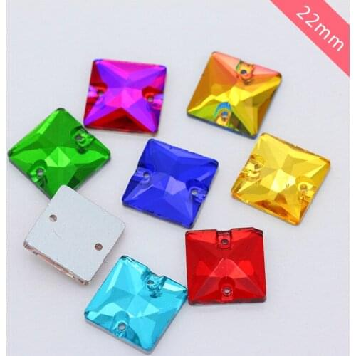 15p 22mm square big fancy Gem stone Flatback crystal glass sew on rhinestones 2hole button beads DIY garment sewing accessories