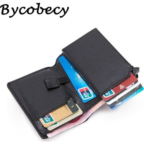Bycobecy 2020 Minimalist Wallet RFID Metal Blocking Card Holder Aluminum High Quality PU Leather Slim Card Case Travel Wallet