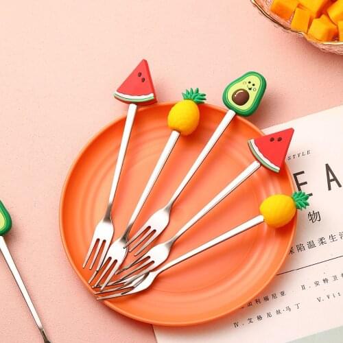 3/4Pcs Stainless Steel Cute Fruit Shaped Coffee Spoons Fruit Dessert Spoon Fork Candy Tea Spoon Drink Tableware Kitchen Supplies