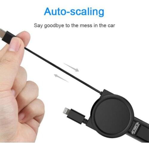 4in1 Car Folding Retractable USB Charger Fast Charging QC Phone Charger Adapter For iPhone 12 11 Pro Max 6-8 Xiaomi Redmi Huawei