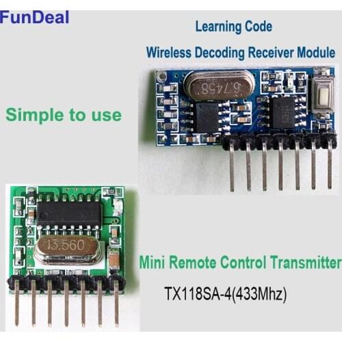 50sets/Lot 433 Mhz Mini Wireless Receiver and Transmitter Remote Control Learning Code 1527 Decoder Module 4 Ch output