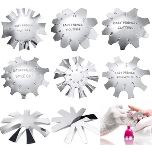 8pcs Nail Tips curvatura c Line Edge Stainless Steel Cutter Styling Form Nail Art Template Tools supplies for easy French cut v