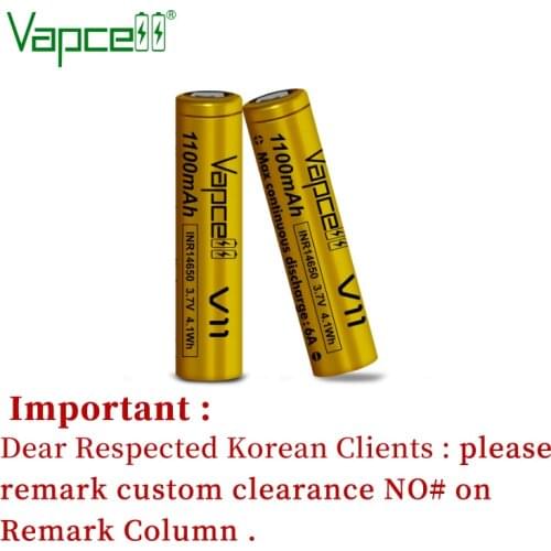 Free shipping Vapcell original 14650 1100mah 6A 3.7V li ion battery Rechargeable Batteries cell for flashlight power tools