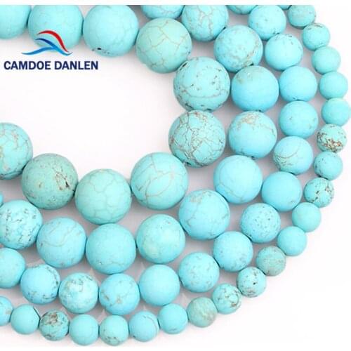 CAMDOE DANLE Natural Stone Beads Forst Matte Blue Turquoises Dull Polish Howlite 6 8 10 12MM Diy Charms Beads For Jewelry Making
