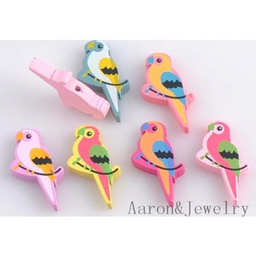 50pcs Mixed Parrot Pattern Wooden Spacer Beads For Jewelry making 31x15mm MT1440X