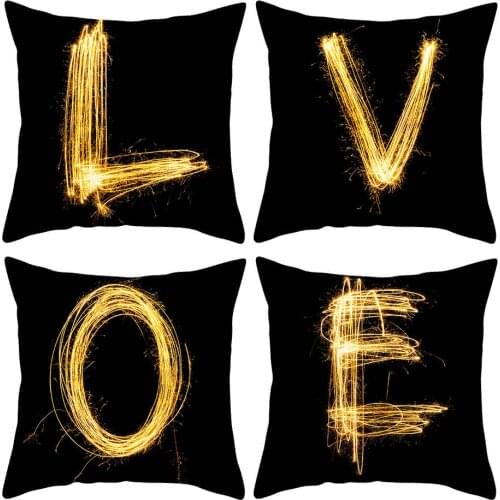 Golden English Letter Cushion Cover Soft Throw Pillowcase Home Car Decoration Hot