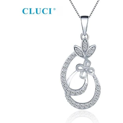 CLUCI Genuine 925 Sterling Silver Pearl Pendant Setting Fit 6-7mm Round & Bread Shape DIY Women Necklace Jewelry Making SP438SB