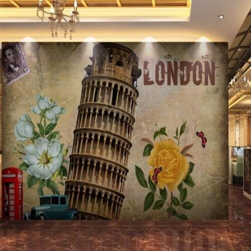 Dropship Custom Photo Wallpaper Ancient Barcelona Leaning Tower Retro Oil Painting Backdrop Wallpaper Restaurant Corridor Mural