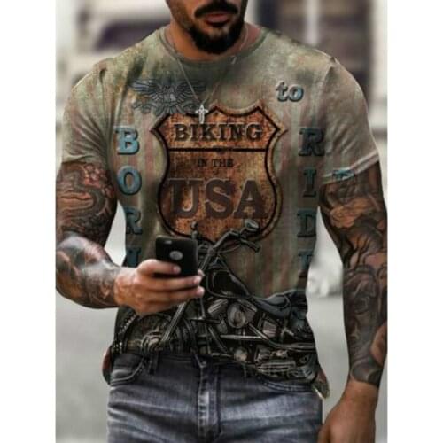 Summer Trend Fashion Mens Oversized T-Shirt European And American Street Fashion BIKING 3D Printed Clothes Loose O-Neck T-Shirt