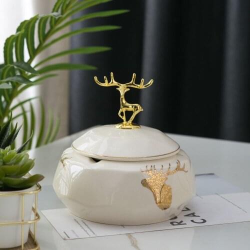 Ceramic ashtray custom creative living room anti fly ash with cover decoration storage European ashtray household ashtray