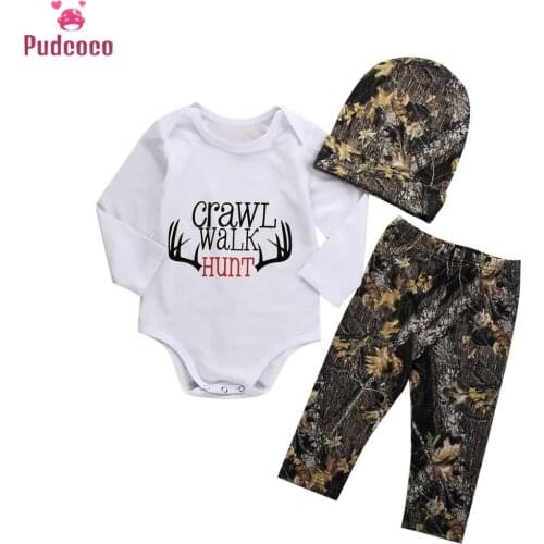 3PCS Newborn Baby Girl Boy Clothes Long sleeve Romper Tops +Pants Trousers Hat Outfits Baby Spring Autumn Set 0-24M