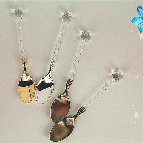 Crystal handle small spoon coffee spoon tea spoon ice cream dessert spoon cute diet dinner spoon tableware kitchen accessories