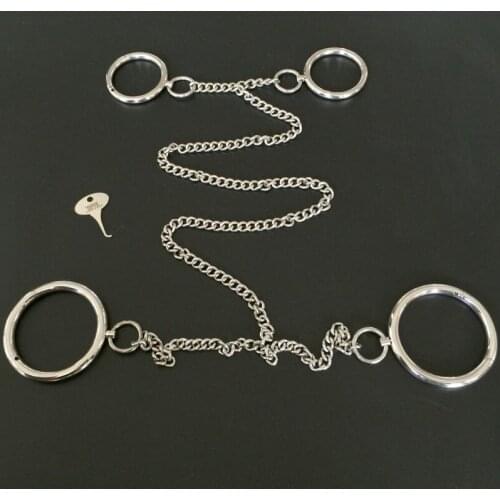 Metal Chain Ring Hand Ankle Cuffs Stainless Steel Handcuffs Leg Irons Shackles Adult Games Slave Bondage Restraints BDSM Torture