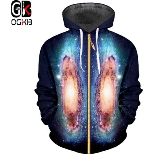 OGKB Cool Hoodies With Zipper New Arrival Women/mens Print Galaxy Space 3d Sweatshirt Hoodies Man Hiphop Streetwear Jackets