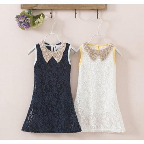 New Summer 2 Layers toddler Lace Dresses, Vintage Girls Sleeveless Holiday Dress stone collar baby Clothing Easter