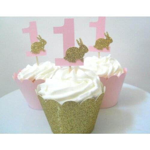 Custom any number Some Bunny Is One Cupcake Toppers Pink Gold First Birthday Decorations Bunny Birthday Decor Age