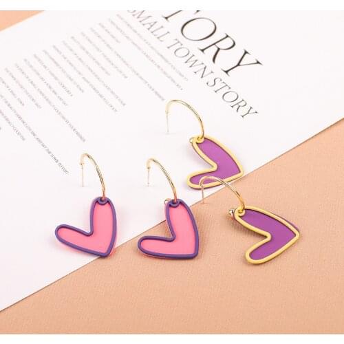 Simple Fashion Pink Yellow Color Love Heart Earring Korean Style Drop Earrings For Women Female Party Jewelry Gift