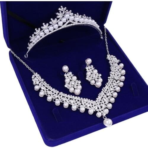 Rhinestone Bridal Jewelry Sets for Women Necklace and Earrings Set for Wedding with Crystal Tiara Gift Box Included