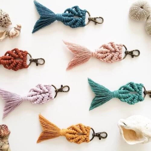 Vedawas INS Macrame Fishtail Keychain for Women Ethnic Weave Shell Eye Beads Fiberlove key Holder Keyring Bag Hanging Jewelry
