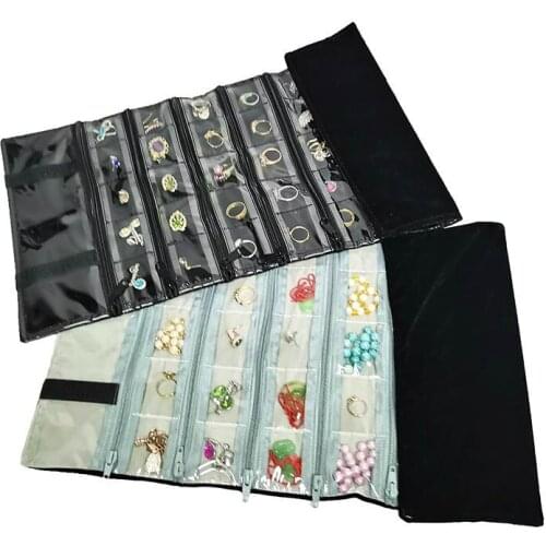 High-End Velvet Jewellery 40 Compartment Storage Roll Bag Ring Pendant Display Storage Bag Earrings Collection Bag