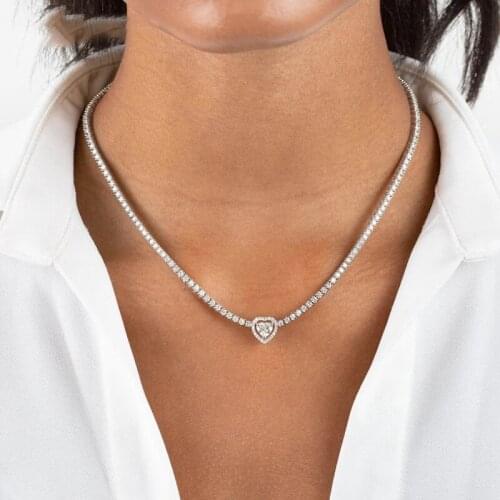 Punk rock Iced Out Bling 3MM Zircon CZ Tennis Chain Choker Necklace With Heart Charm Pendant For Women Hip Hop Jewelry wholesale