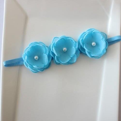 Kids flower headband gril Triple Burned Flower headband fabric chiffon flower with pearl on skinny headband cute singed flower