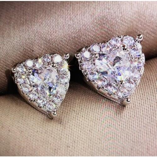 Women Men Stud Earrings Earrings For Girls Fashion Jewelry Cubic Zirconia Halo Earrings Heart Shape Ear Studs
