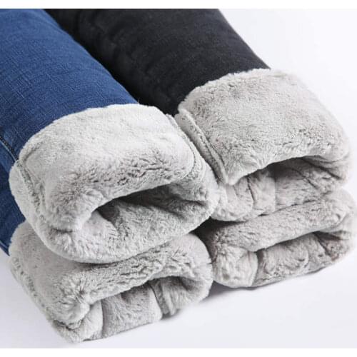 High Quality Lambs Velvet Jeans Thick Women Fashion Stretch High Waist Pencil Pants Female 2021 Casual Fleece Jeans Womens C7596