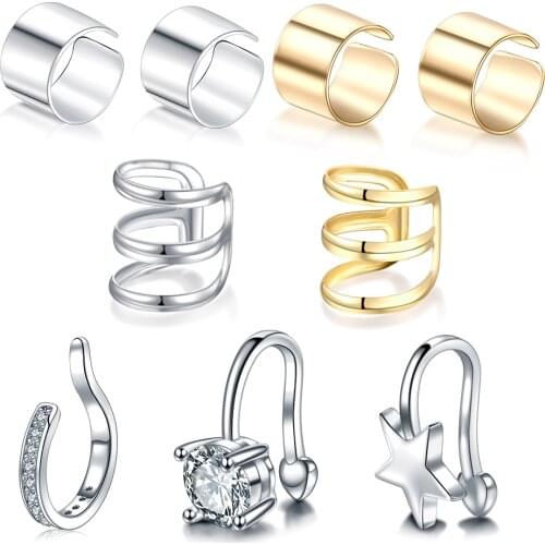 Gold Silver Color No Piercing Cartilage Cuff Upper Star Ear Cuff Wrap Earring Non Pierced Fake Conch Piercing Helix Earrings